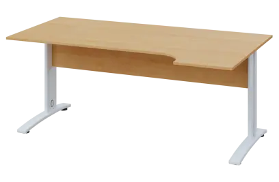 CRK 18 - 166 stůl kancelářský, rohový, pravý, kovová podnož bílá, deska 18 mm, široký 1600 mm, javor